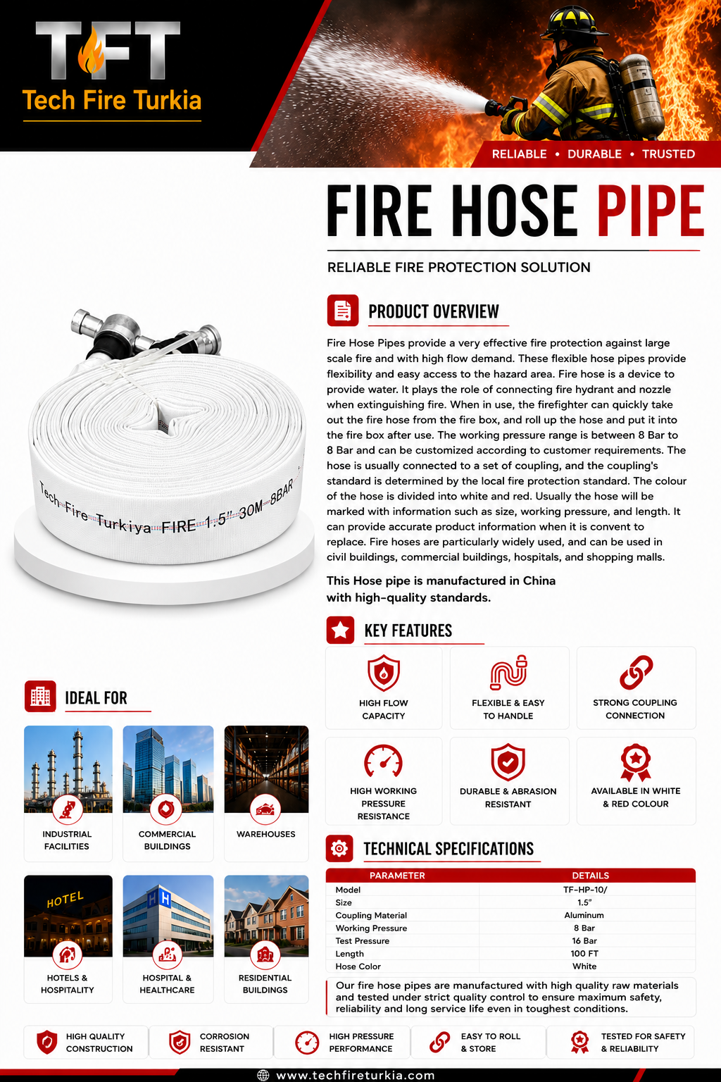 1.5-Inch Fire Hose Pipe – 100 FT with Aluminum Couplings - Image 2