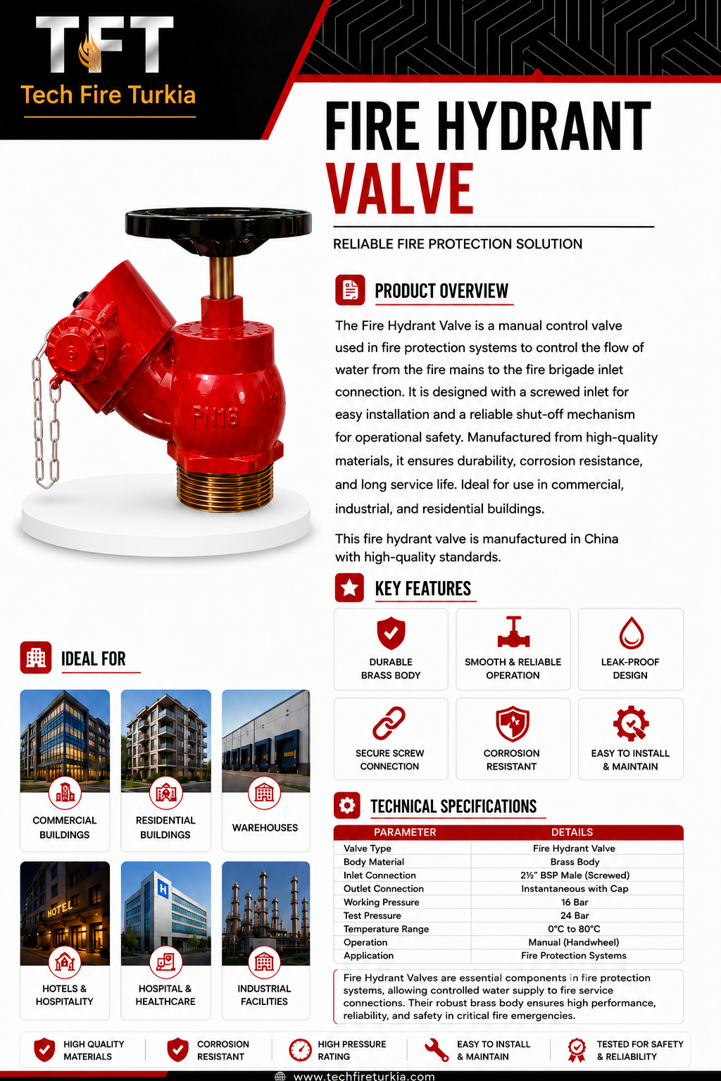 2.5-Inch Brass Fire Hydrant Valve Screw Type – PN16 - Image 2