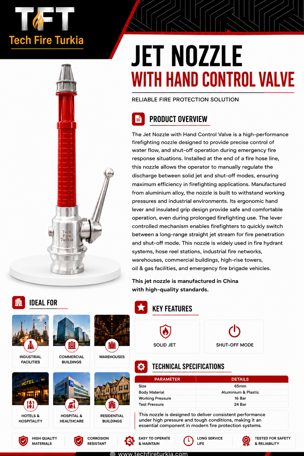 65mm Fire Hose Jet Nozzle with Hand Control Valve – 16 Bar - Image 2